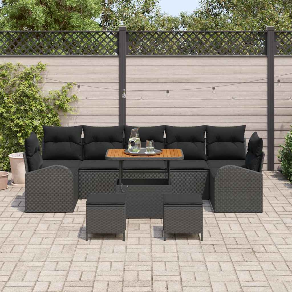 Conjunto de sofás de jardín 10 pcs Negro ratán sintético