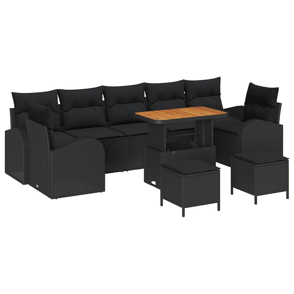 Conjunto de sofás de jardín 10 pcs Negro ratán sintético