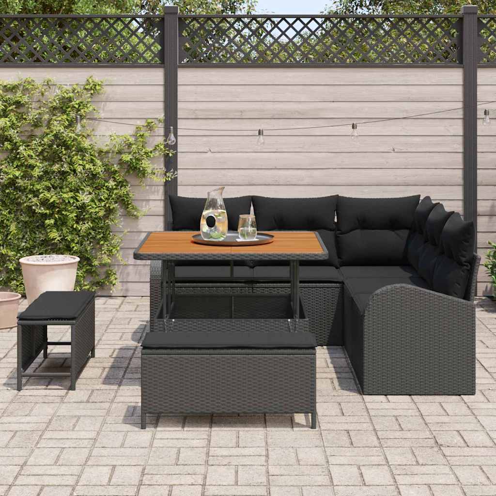 Conjunto de sofás de jardín 8 pcs Negro ratán sintético