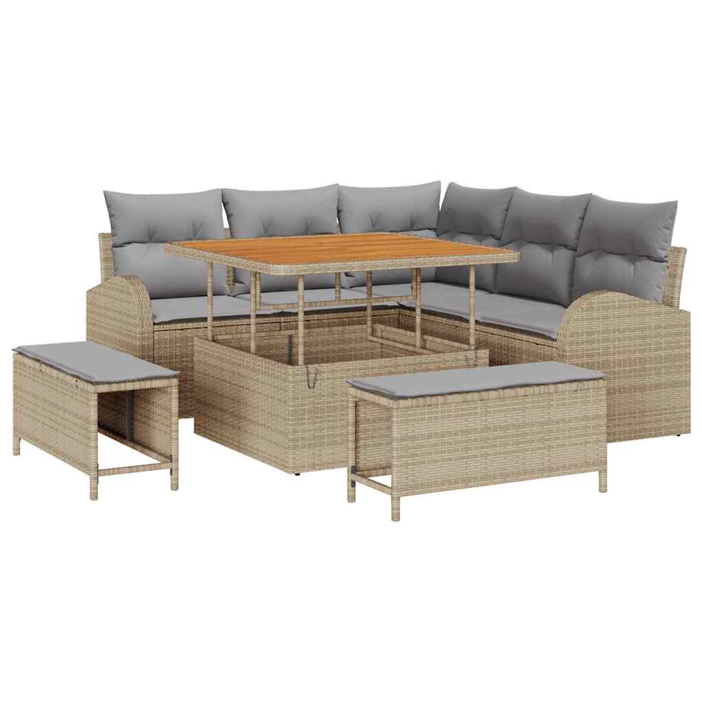 Conjunto de sofás de jardín 8 pcs Beige ratán sintético