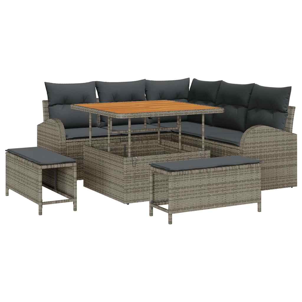 Conjunto de sofás de jardín 8 pcs Gris ratán sintético