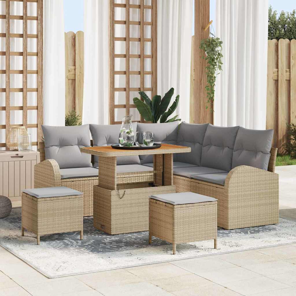 Conjunto de sofás de jardim 8 pçs Bege rotim sintético
