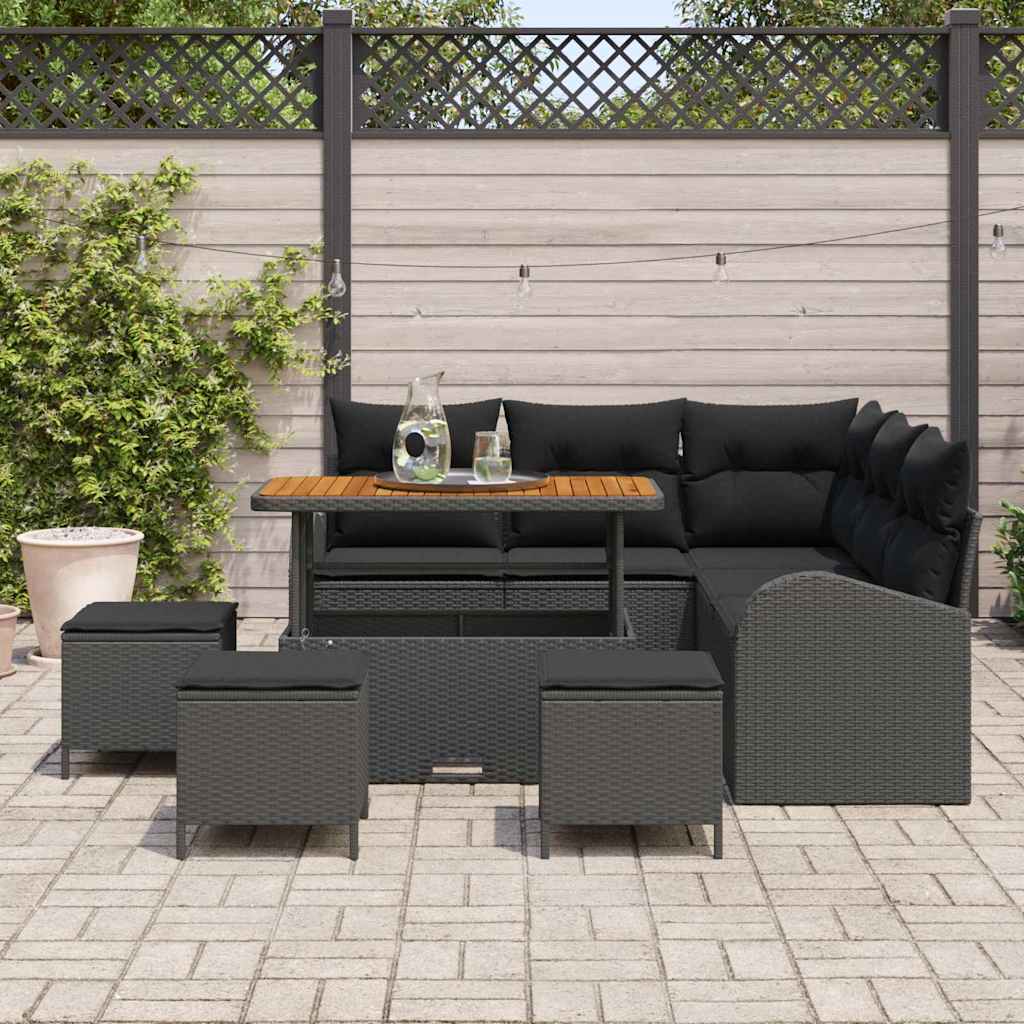 Conjunto de sofás de jardín 9 pcs Negro ratán sintético