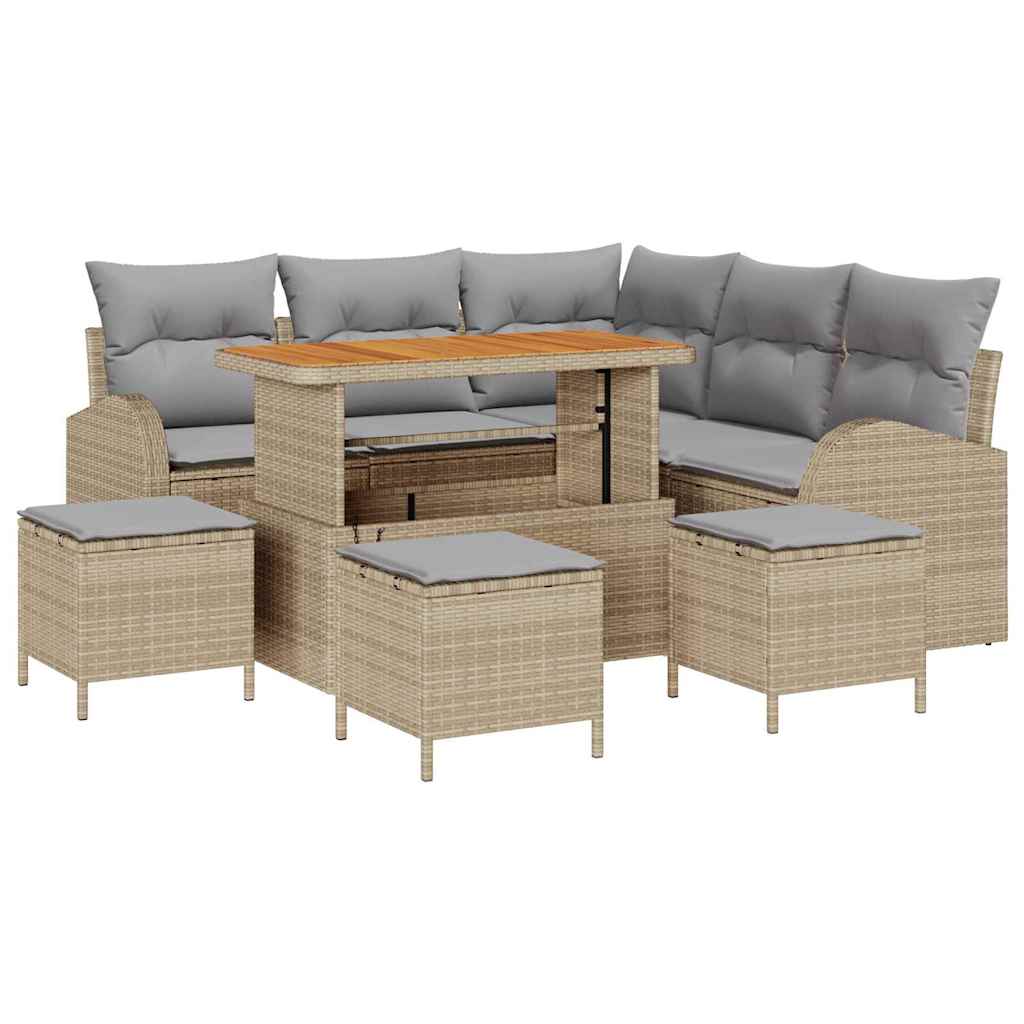 Conjunto de sofás de jardín 9 pcs Beige ratán sintético