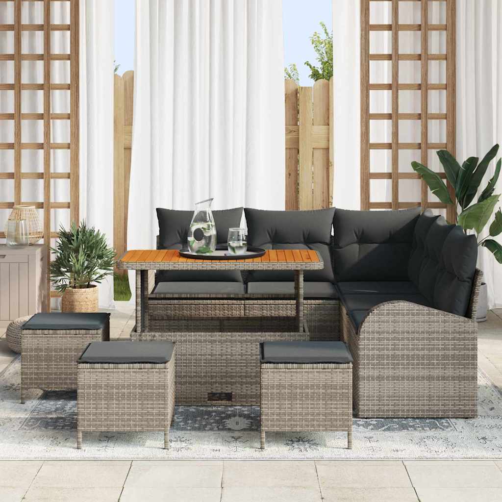 Conjunto de sofás de jardín 9 pcs Gris ratán sintético