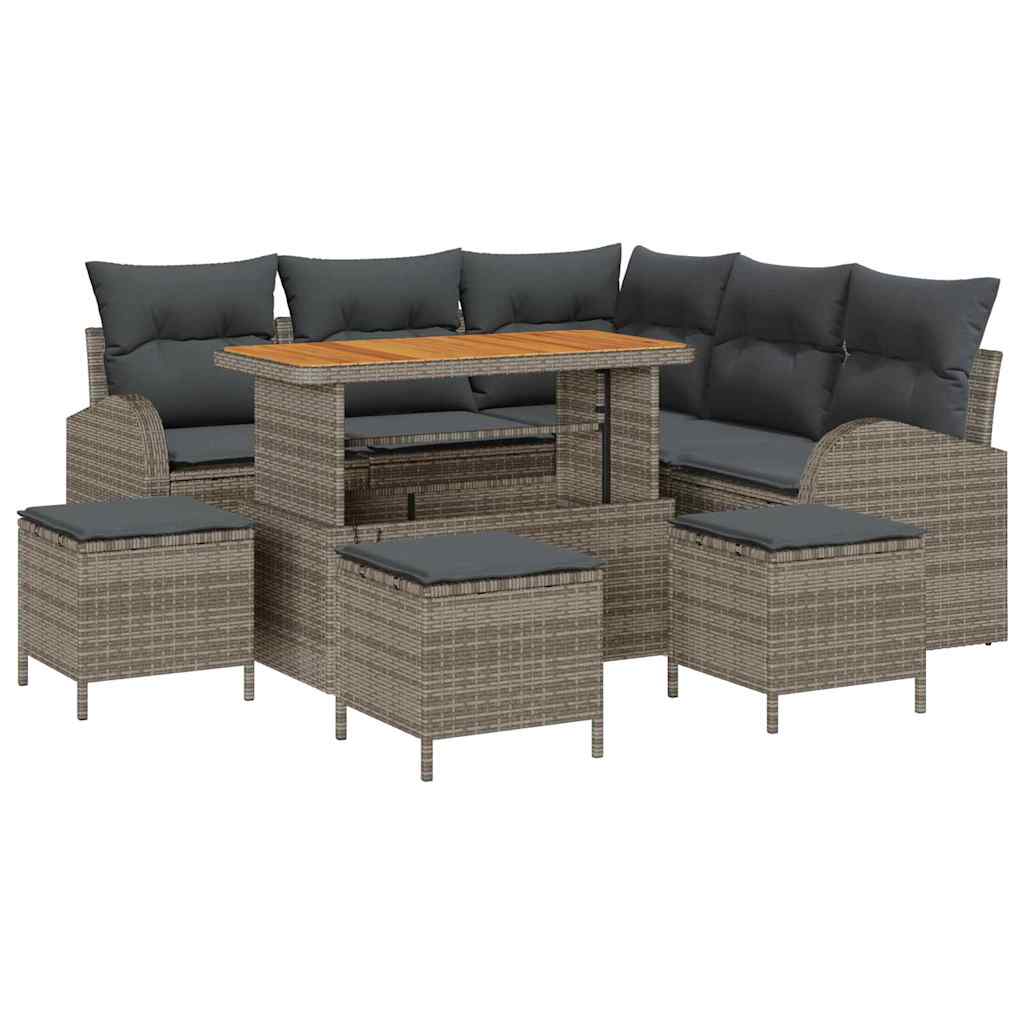 Conjunto de sofás de jardín 9 pcs Gris ratán sintético