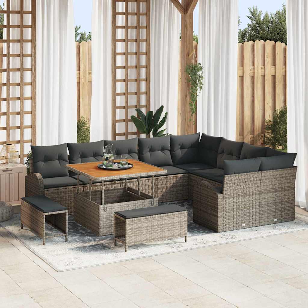 Conjunto de sofás de jardín 12 pcs Beige ratán sintético