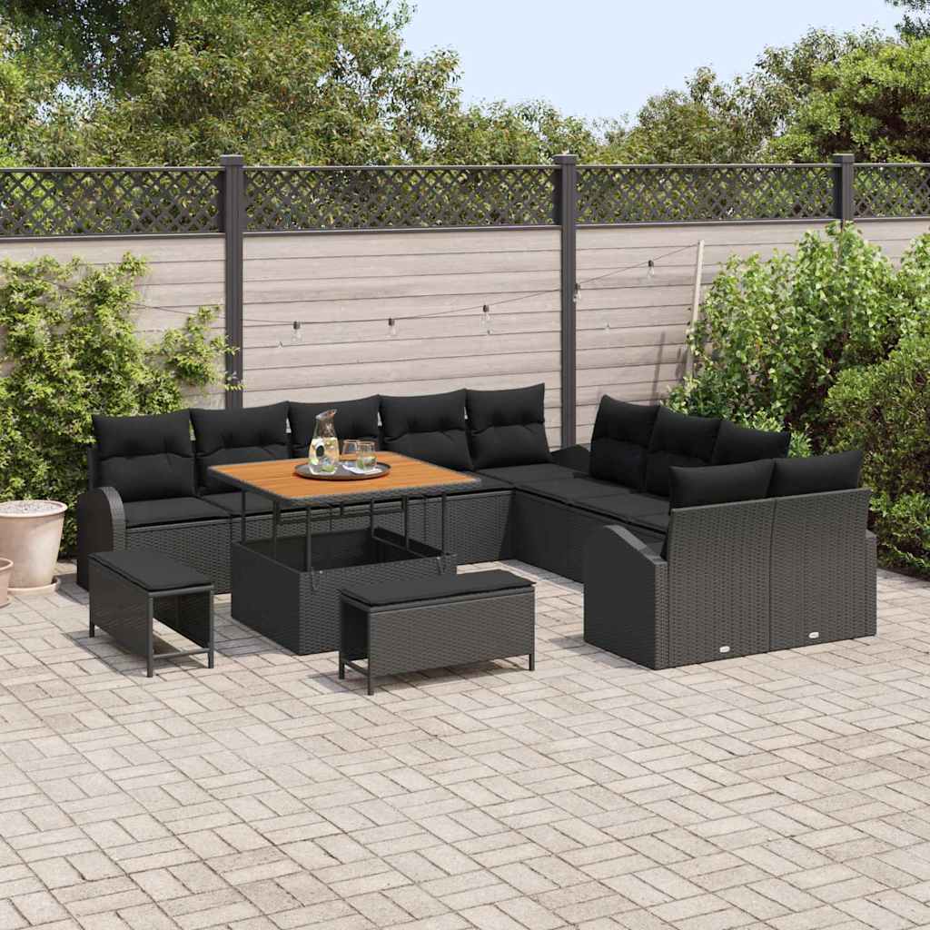 Conjunto de sofás de jardín 13 pcs Negro ratán sintético