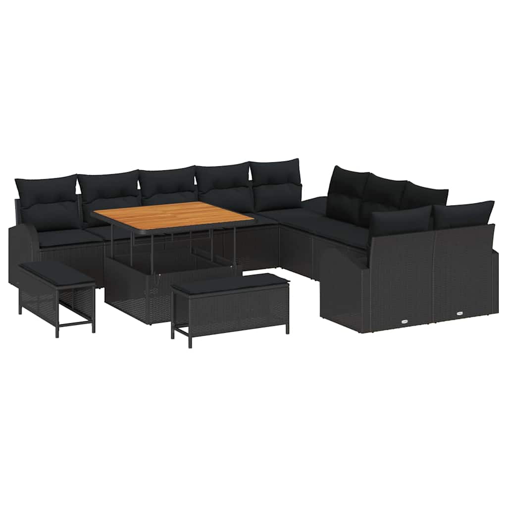 Conjunto de sofás de jardín 13 pcs Negro ratán sintético