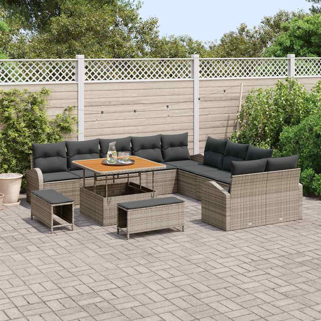 Conjunto de sofás de jardín 13 pcs Gris ratán sintético