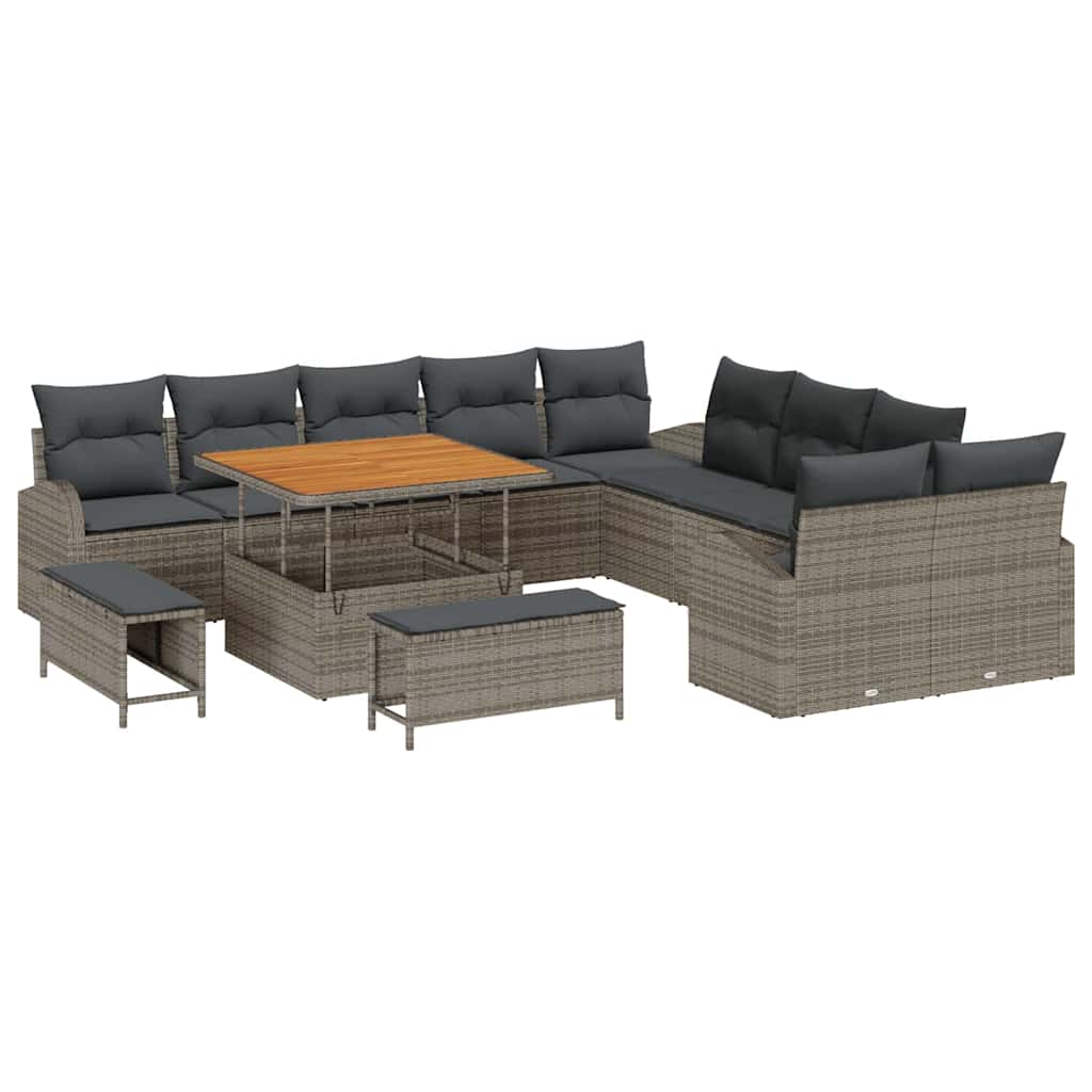 Conjunto de sofás de jardín 13 pcs Gris ratán sintético