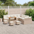 Conjunto de sofás de jardín 14 pcs Beige ratán sintético