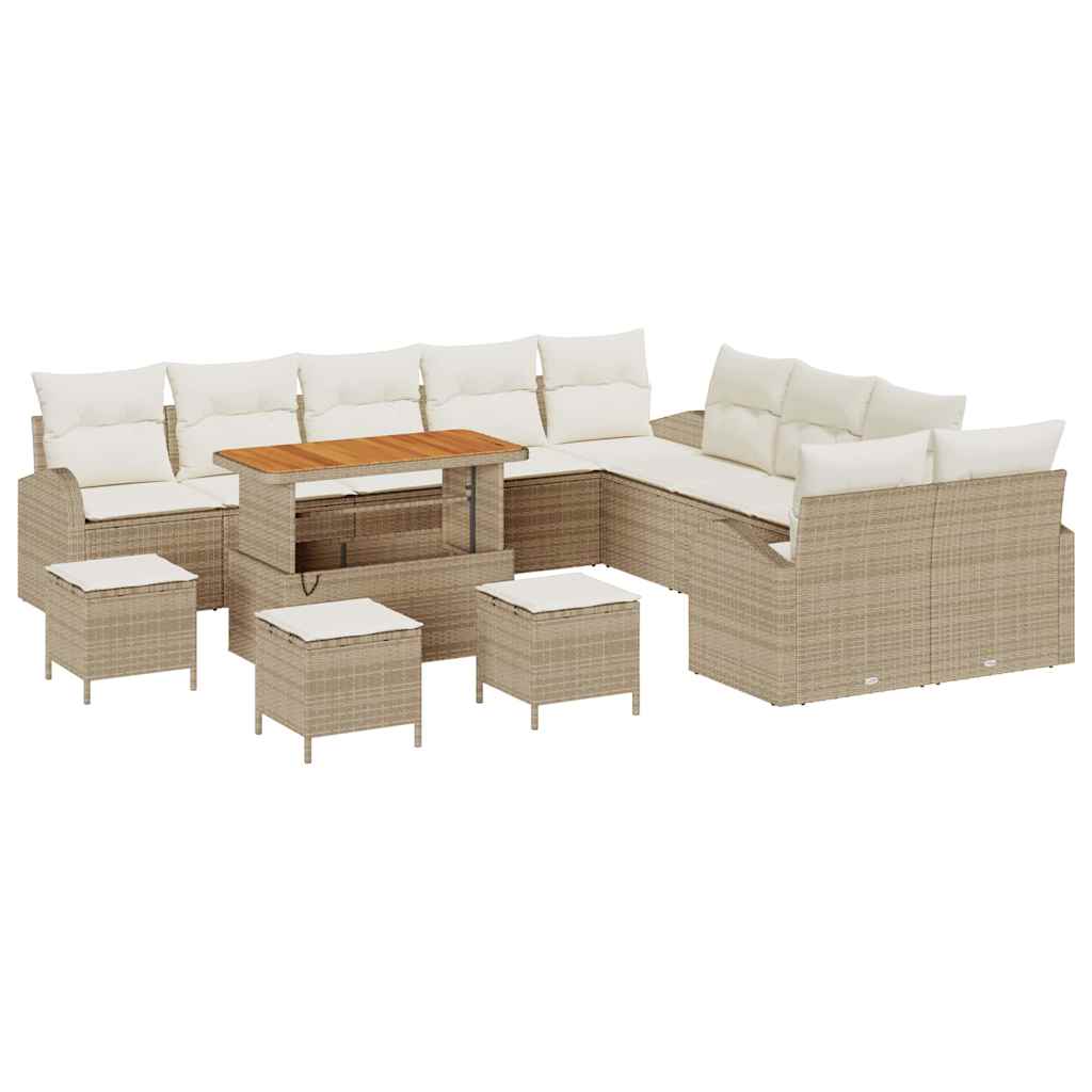 Conjunto de sofás de jardín 14 pcs Beige ratán sintético