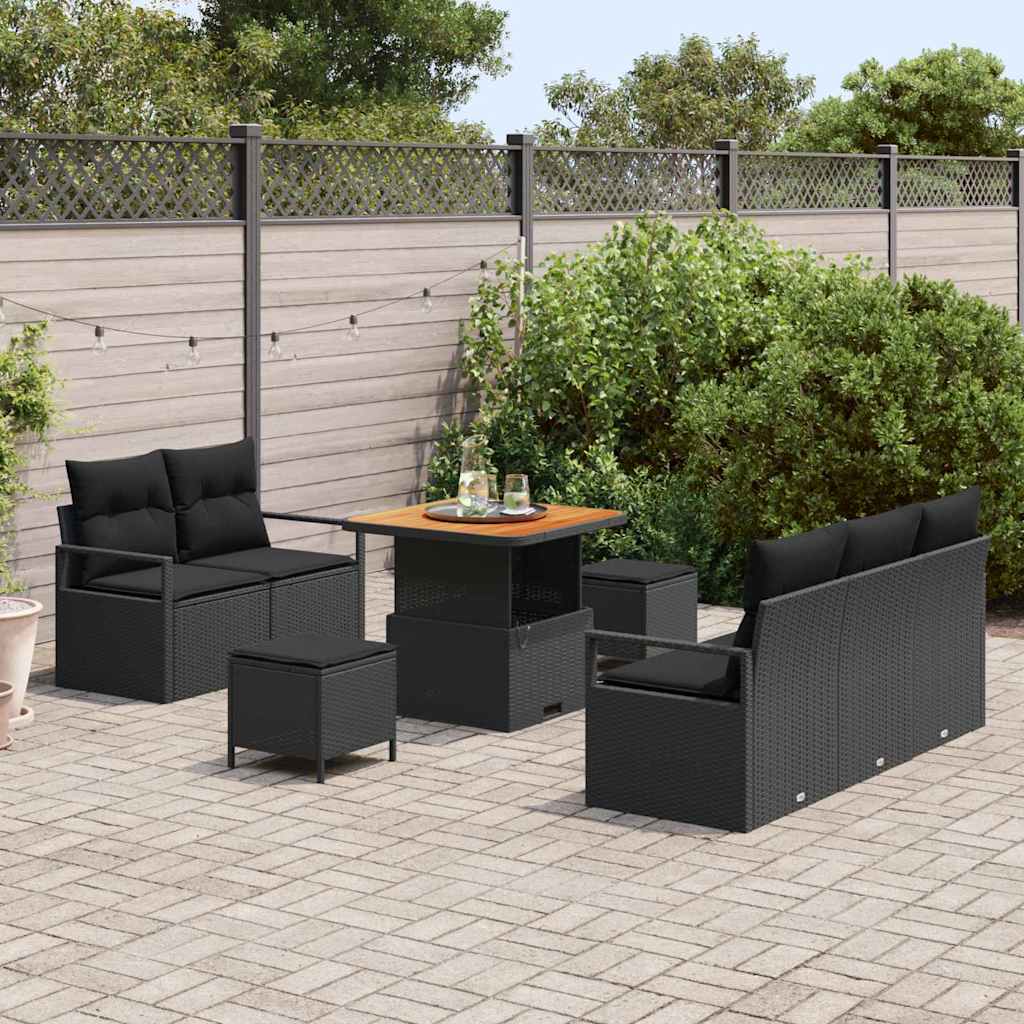 Conjunto de sofás de jardín 8 pcs Negro ratán sintético