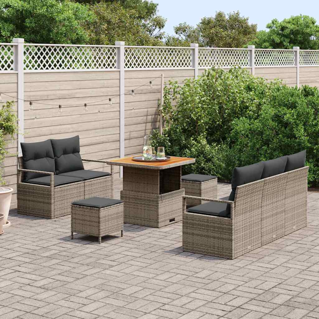 Conjunto de sofás de jardín 8 pcs Gris ratán sintético