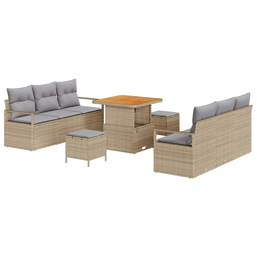 Conjunto de sofás de jardín 9 pcs Beige ratán sintético