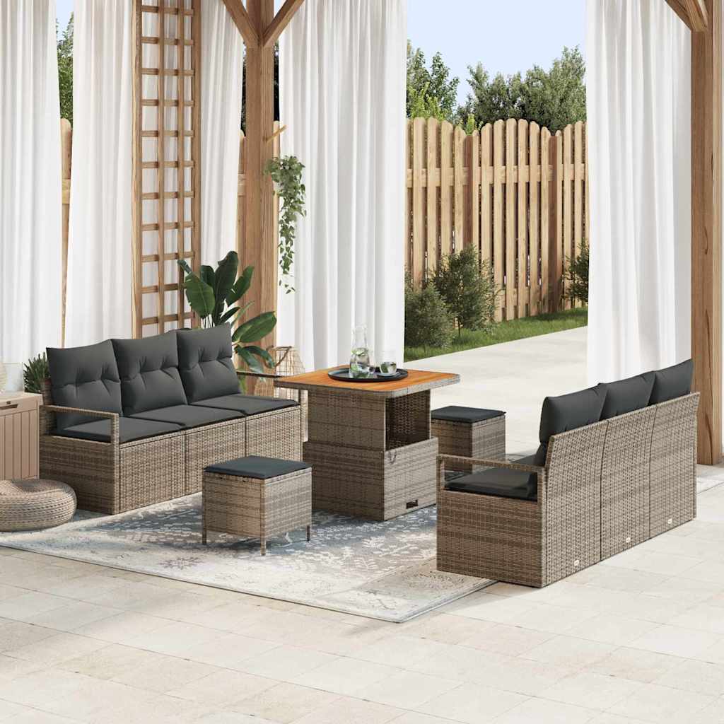 Conjunto de sofás de jardín 9 pcs Beige ratán sintético