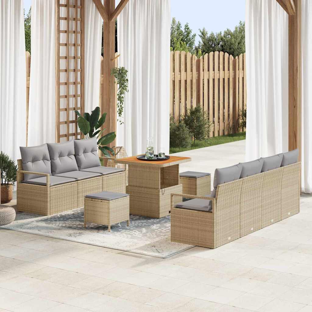 Conjunto de sofás de jardín 10 pcs Beige ratán sintético