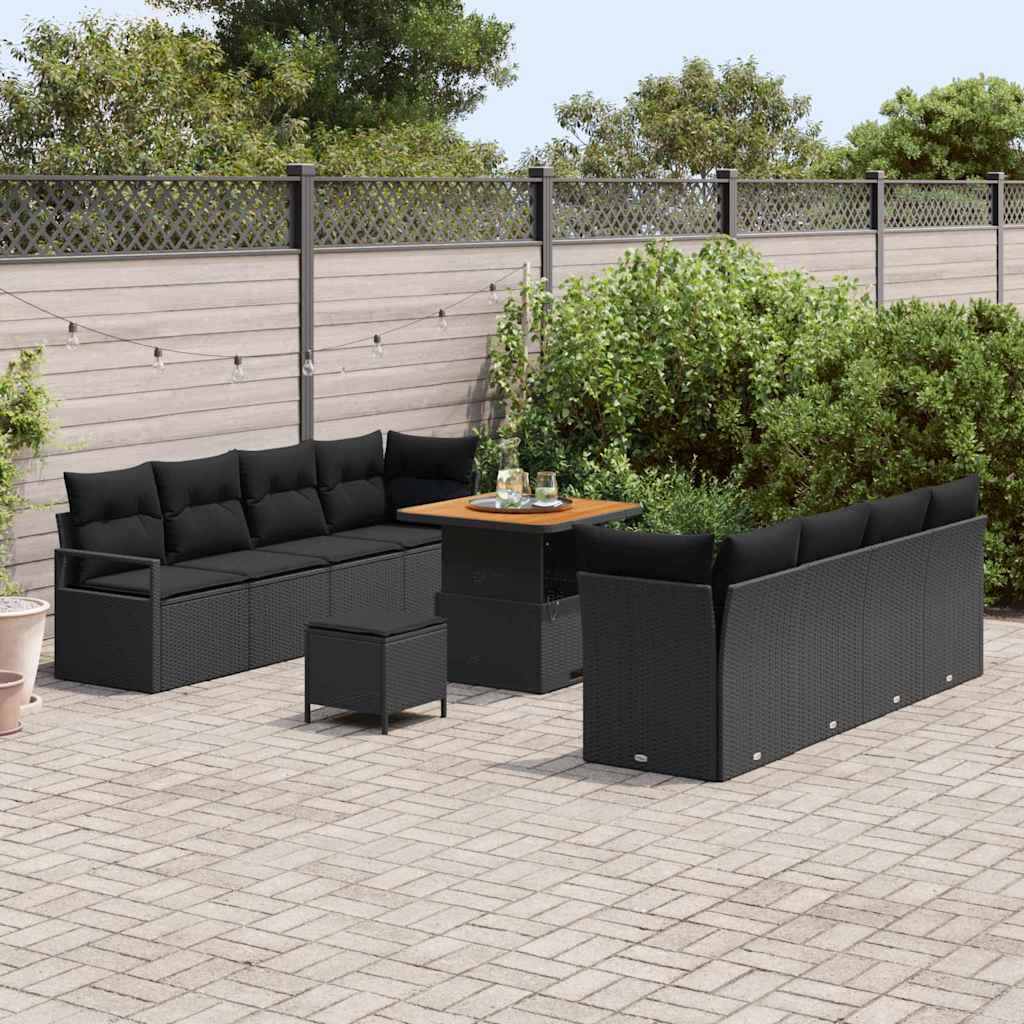 Conjunto de sofás de jardín 11 pcs Negro ratán sintético