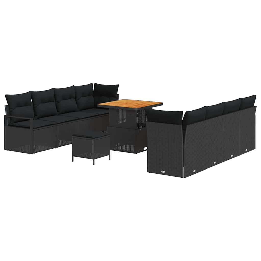 Conjunto de sofás de jardín 11 pcs Negro ratán sintético
