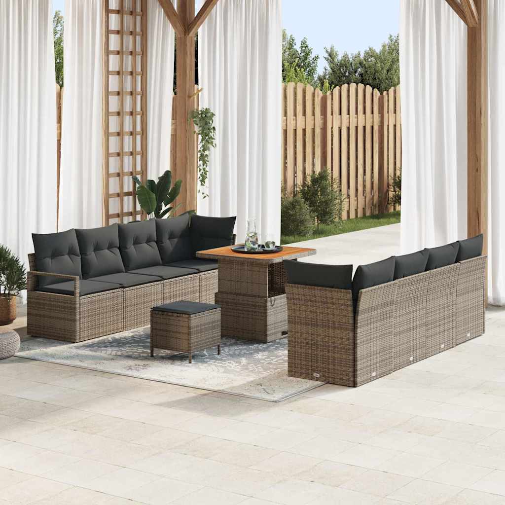 Conjunto de sofás de jardín 11 pcs Gris ratán sintético