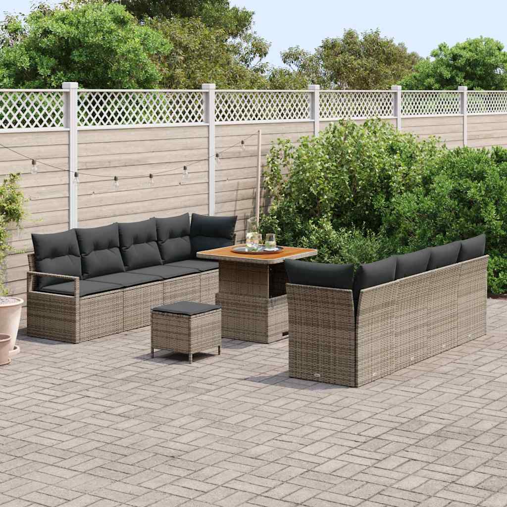 Conjunto de sofás de jardín 11 pcs Gris ratán sintético