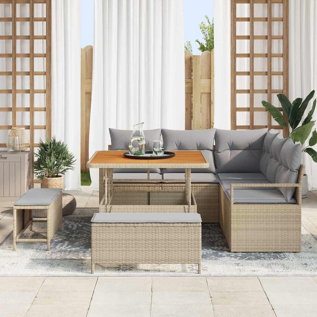 Conjunto de sofás de jardín 8 pcs Beige ratán sintético