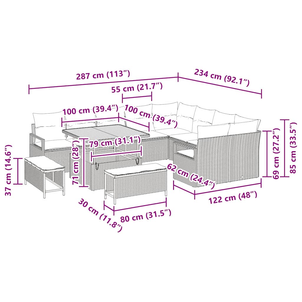 Conjunto de sofás de jardín 12 pcs Beige ratán sintético