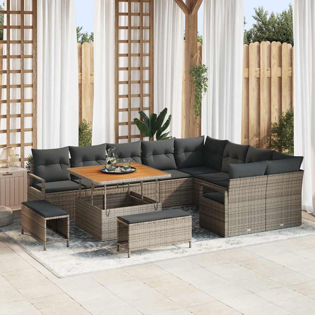 Conjunto de sofás de jardín 12 pcs Beige ratán sintético