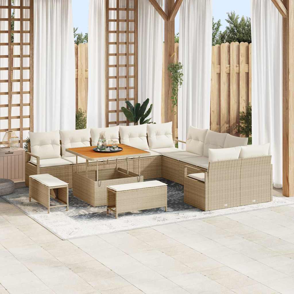 Conjunto de sofás de jardín 13 pcs Beige ratán sintético