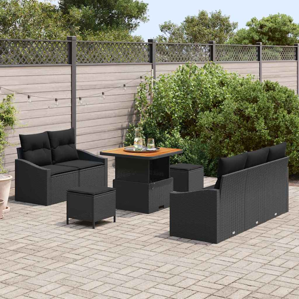 Conjunto de sofás de jardín 8 pcs Negro ratán sintético