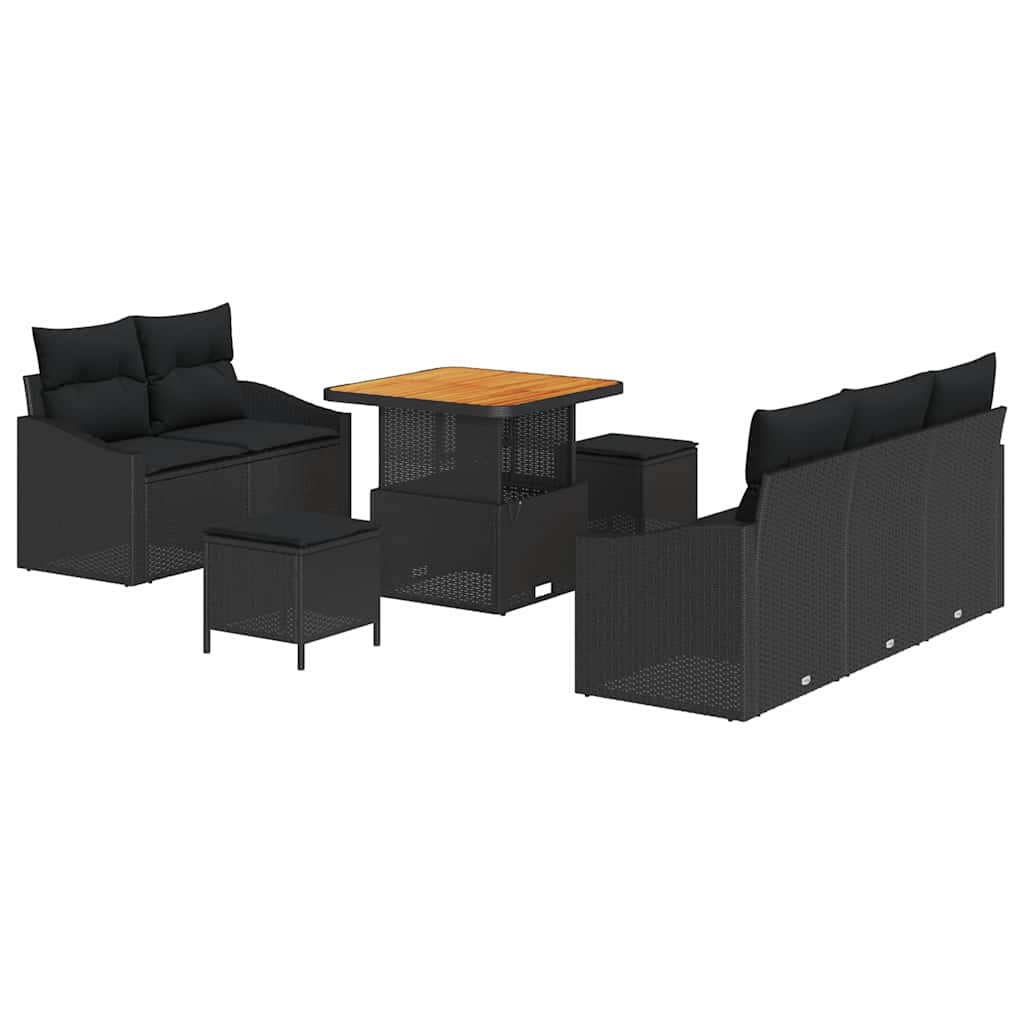 Conjunto de sofás de jardín 8 pcs Negro ratán sintético