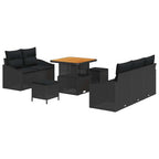 Conjunto de sofás de jardín 8 pcs Negro ratán sintético