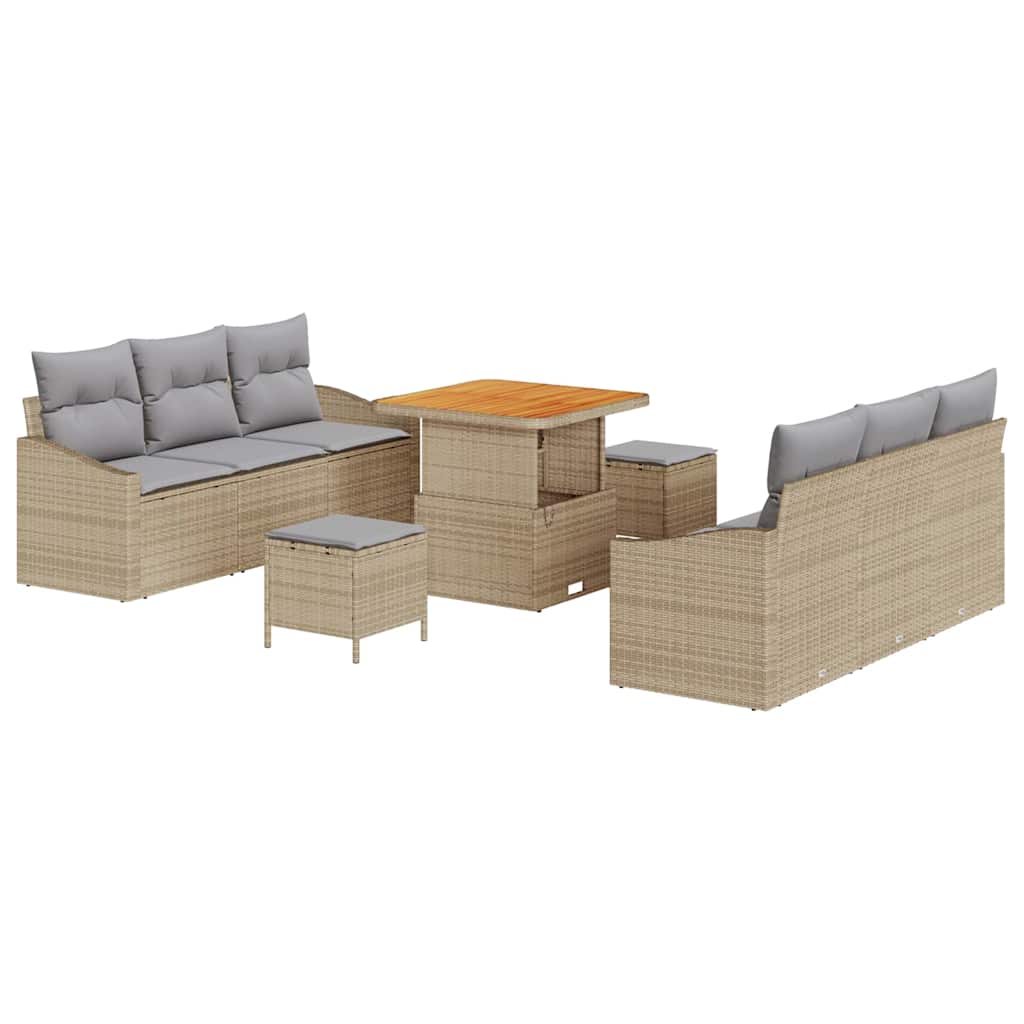 Conjunto de sofás de jardín 9 pcs Beige ratán sintético