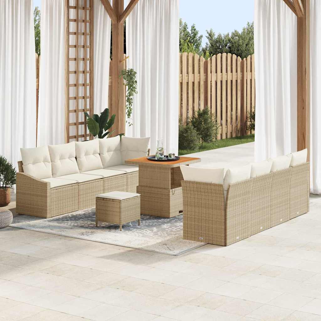 Conjunto de sofás de jardín 11 pcs Beige ratán sintético