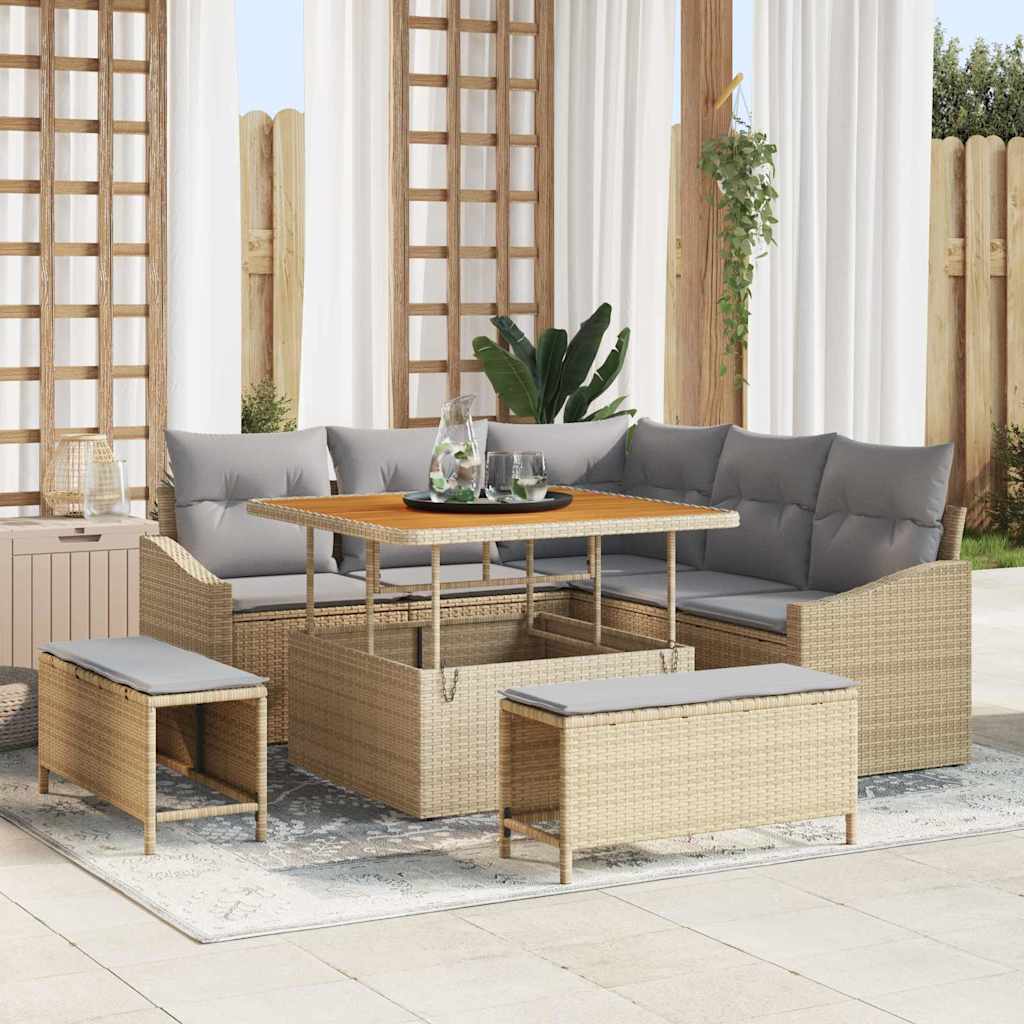 Conjunto de sofás de jardín 8 pcs Beige ratán sintético