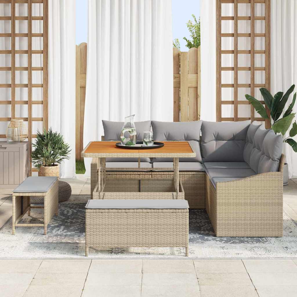 Conjunto de sofás de jardín 8 pcs Beige ratán sintético