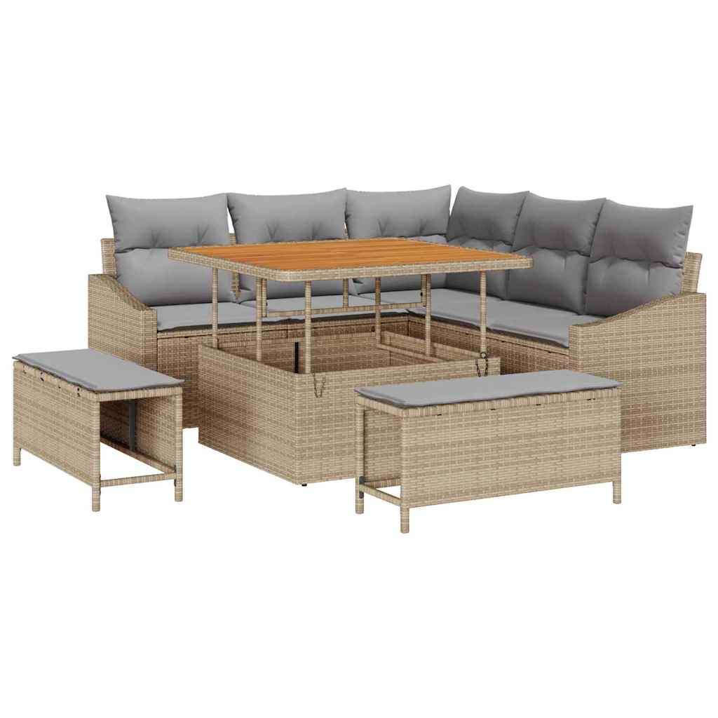 Conjunto de sofás de jardín 8 pcs Beige ratán sintético