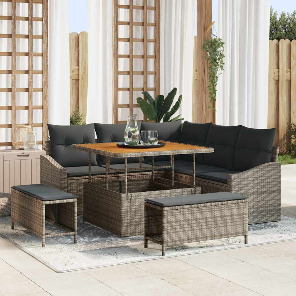 Conjunto de sofás de jardín 8 pcs Beige ratán sintético