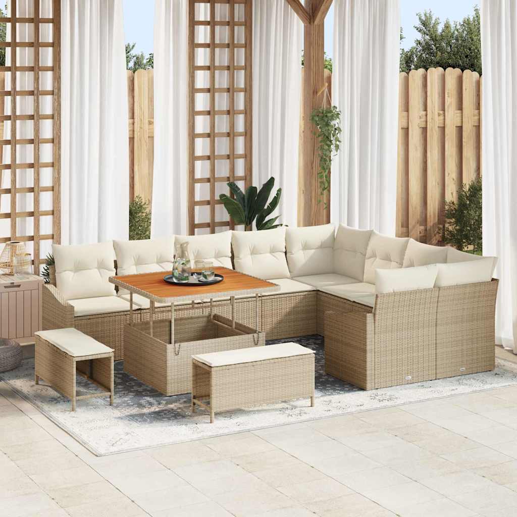 Conjunto de sofás de jardim 12 pcs Rattan sintético bege