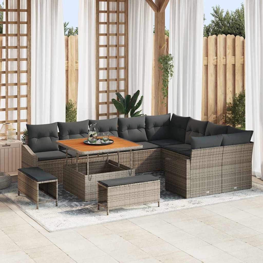 Conjunto de sofás de jardín 12 pcs Beige ratán sintético