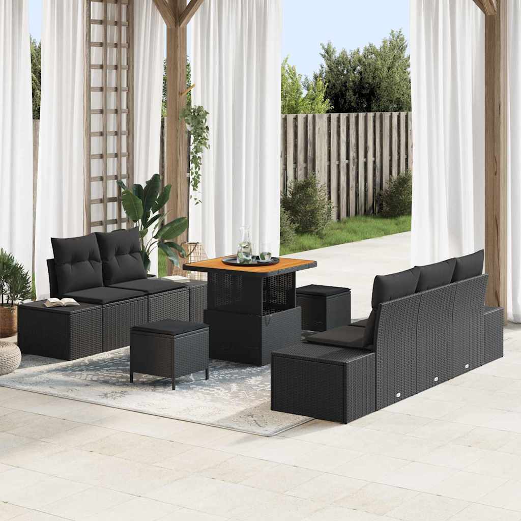 Conjunto de sofás de jardín 8 pcs Negro ratán sintético