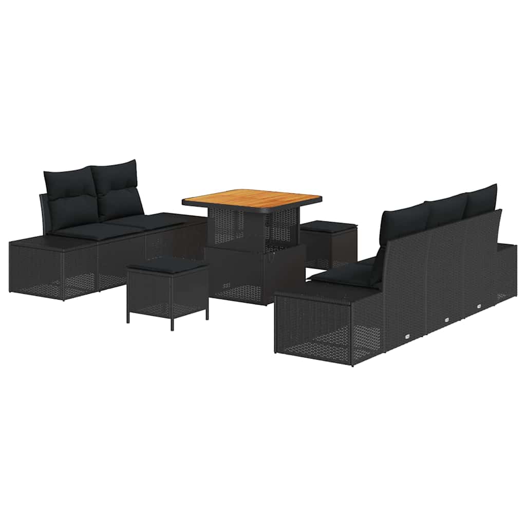 Conjunto de sofás de jardín 8 pcs Negro ratán sintético