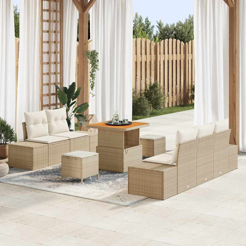 Conjunto de sofás de jardín 8 pcs Beige ratán sintético