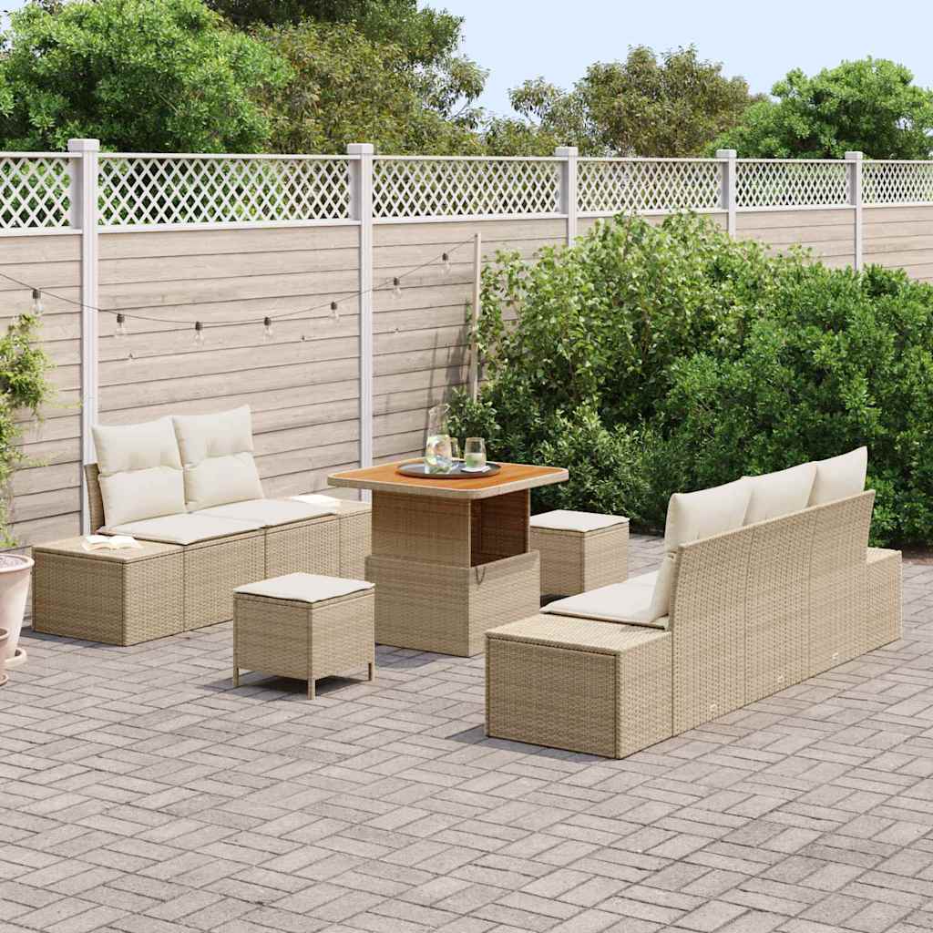 Conjunto de sofás de jardín 8 pcs Beige ratán sintético