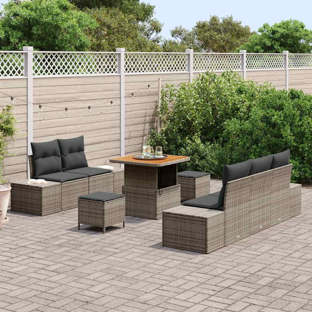 Conjunto de sofás de jardín 8 pcs Gris ratán sintético