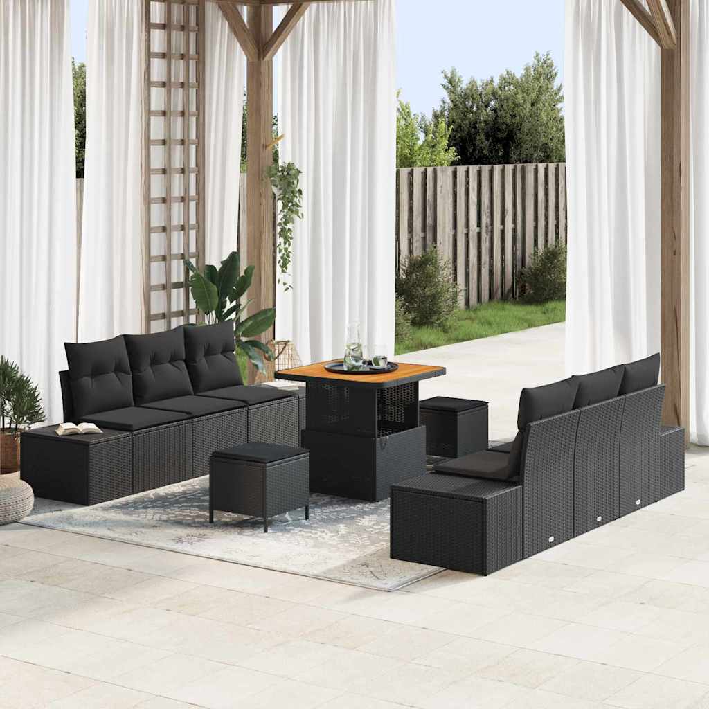 Conjunto de sofás de jardín 9 pcs Beige ratán sintético