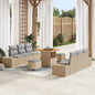 9-Piece Beige Synthetic Rattan Garden Sofa Set
