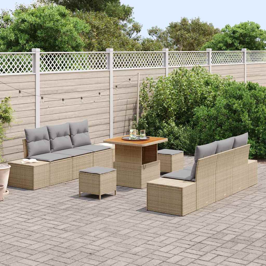 Conjunto de sofás de jardín 9 pcs Beige ratán sintético