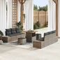 9-Piece Beige Synthetic Rattan Garden Sofa Set
